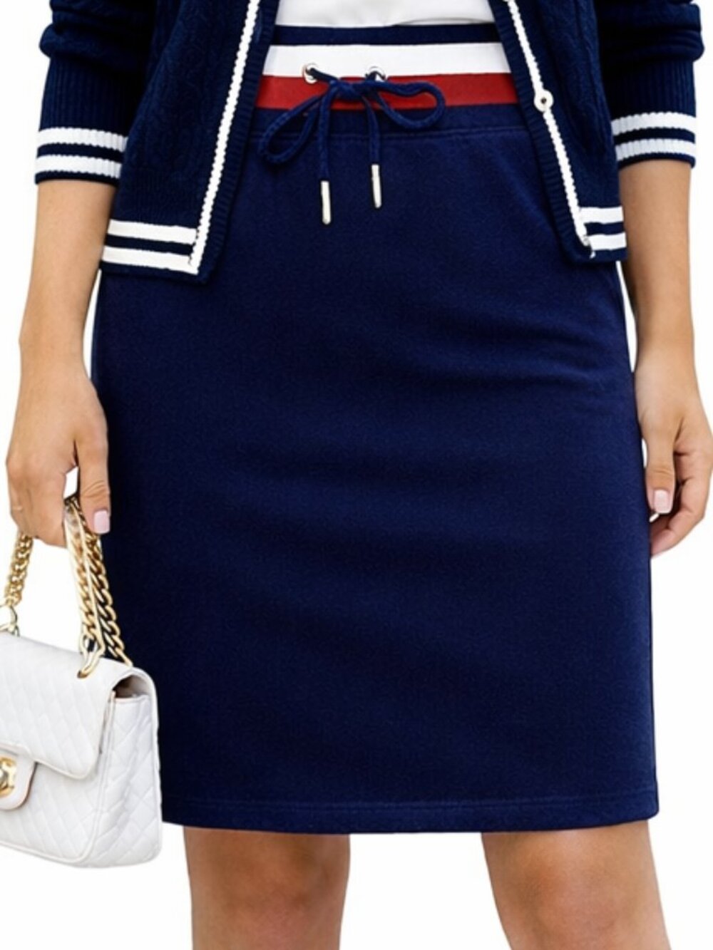 Vintage 90's Tommy Hilfiger A Line Mini Skirt Navy Red Stripe Rib Waist Sporty S